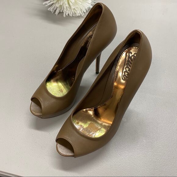 Gucci Designer Shoe High Heels Open Toe Platform Pump Nappa Leather Marron Taupe - Picture 2 of 10